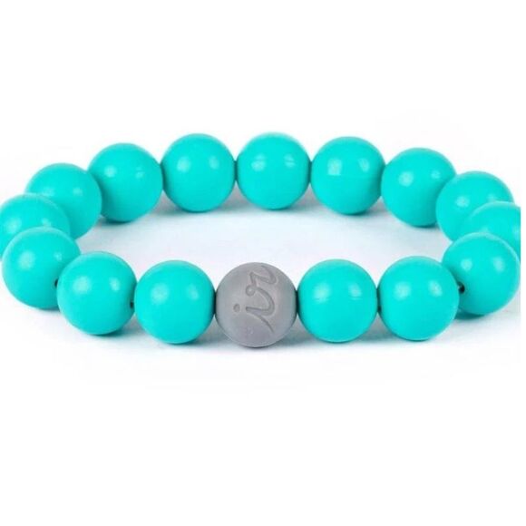 Itzy Ritzy Teething Happens Silicone Bracelet Turquoise - Picture 1 of 8